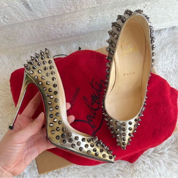 CHRISTIAN LOUBOUTIN Specchio Follies Metallic Spiked Studded Heels 36 - Picture 5 of 12